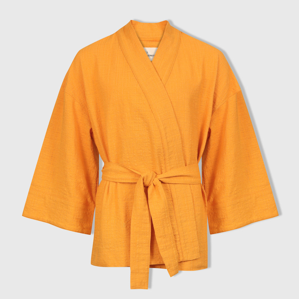 Kimono fabriqué à partir d'une chute de lin de chez Hermès, made in France